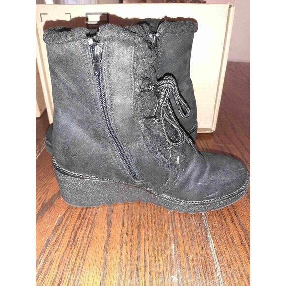 New Size 7 (38) Polar Black Faux Fur Lined Women's Wedge High Heel Boots Booties - Picture 5 of 7